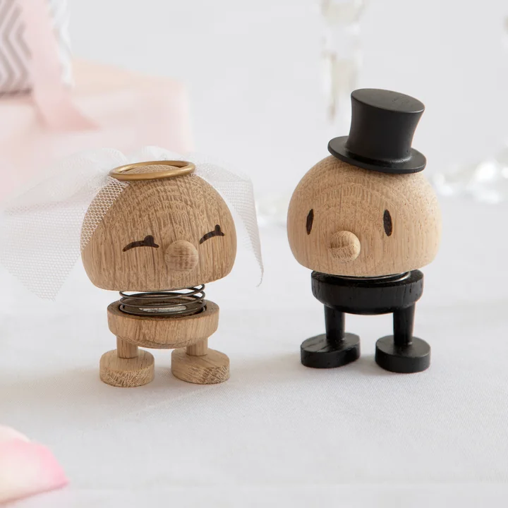Small bride and groom decorative figurines from Hoptimist in oak finish