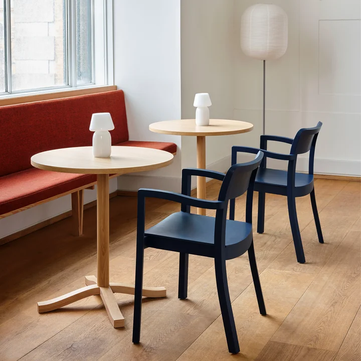 Pastis arm chair, dining table, Apollo table lamp, Common floor lamp by HAY