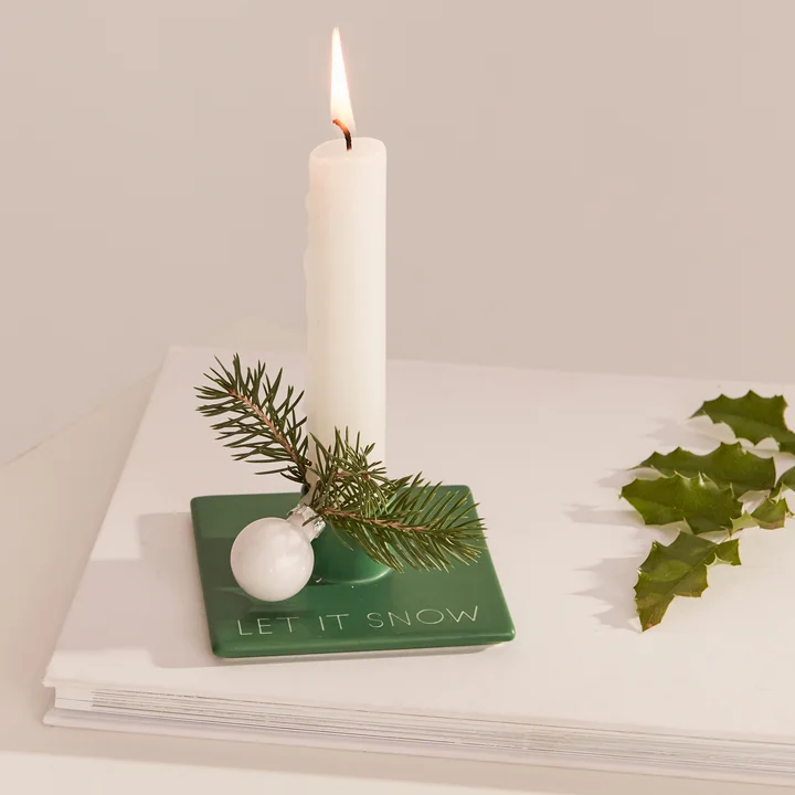 Tell your Christmas Story Candlestick, Let it Snow / grass green from Design Letters