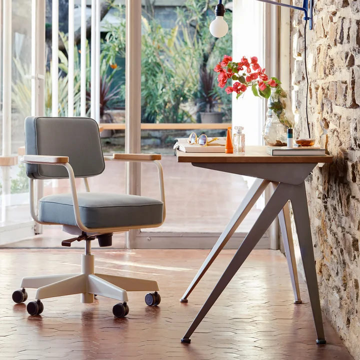 Compas Direction Table from Vitra in the finish natural oak / Prouvé Métal Brut