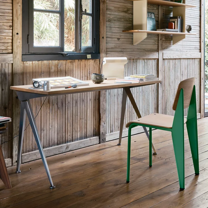 Compas Direction Table from Vitra in the finish natural oak / Prouvé Métal Brut