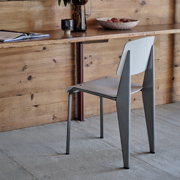 Prouvé Standard SP chair from Vitra in the finish métal brut powder coated, felt glides brown