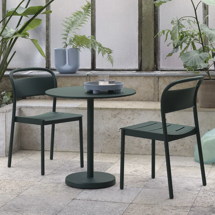 Linear Steel Bistro table outdoor, Ø 70 x H 73 cm, dark green from Muuto