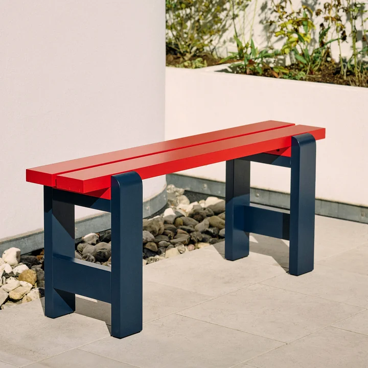 Weekday Duo Bench, L 111cm, steel blue / wine red from HAY