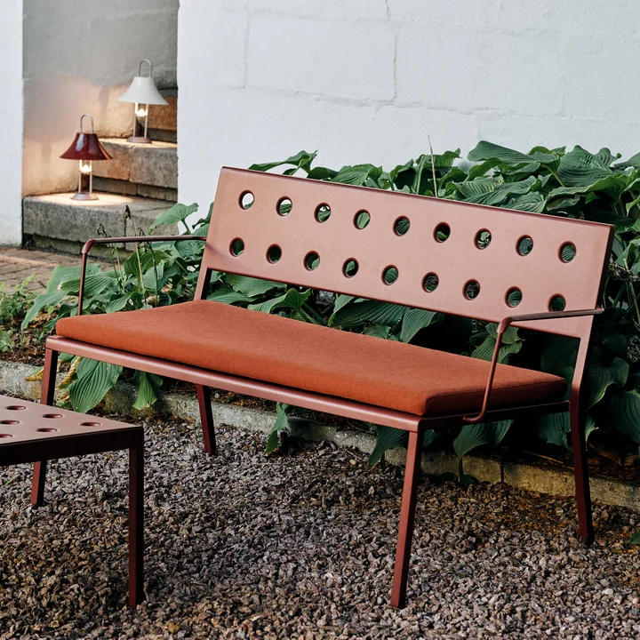 Balcony Lounge bench with armrests, L 121,5 cm, iron red from HAY