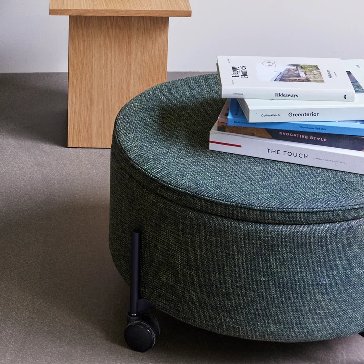Contain Pouf with rollers large Ø 66 x 37 cm, green from Hübsch Interior