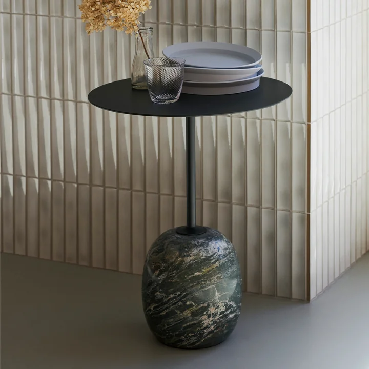 & Tradition - Lato Side table, H 50 cm / Ø 40 cm, deep green / verde alpi marble