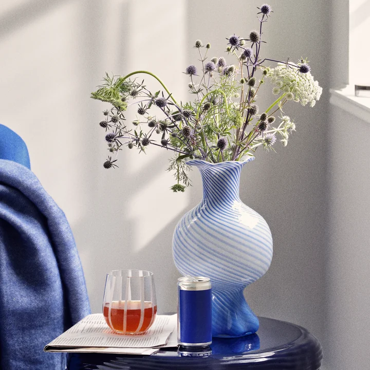 Mella Vase from Broste Copenhagen in the color intense blue / off-white