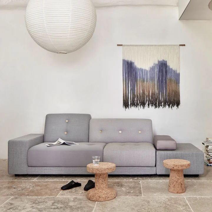 Polder Sofa with ottoman, armrest left / gray (Mix The Pebble Greys 04) (Knob set light 01) of Vitra