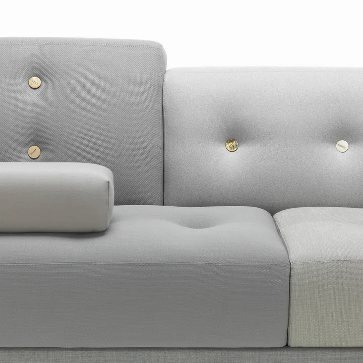 Polder Sofa with ottoman, armrest left / gray (Mix The Pebble Greys 04) (Knob set light 01) of Vitra