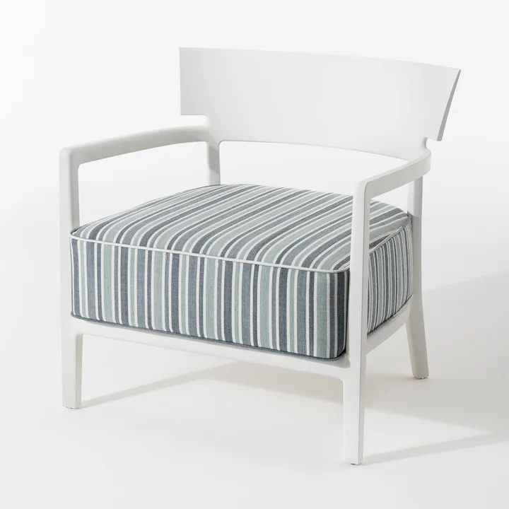 Cara Outdoor Armchair, frame white matt, cover green striped from Kartell