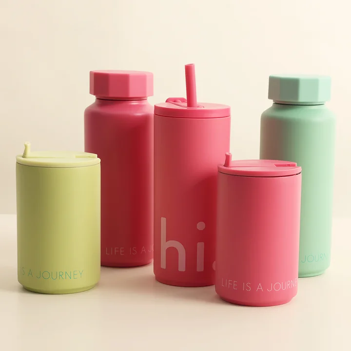 AJ thermos flask Hot & Cold from Design Letters in the version cherry pink / green bliss