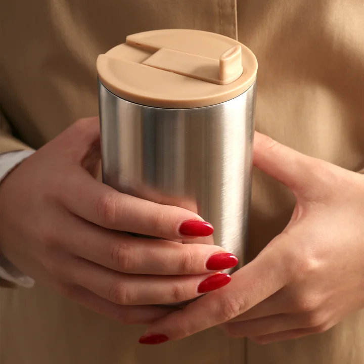 Thermo Cup from Design Letters in the version brushed steel / beige