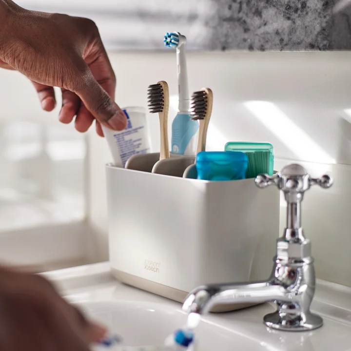 EasyStore Steel toothbrush holder, large / ecru by Joseph Joseph