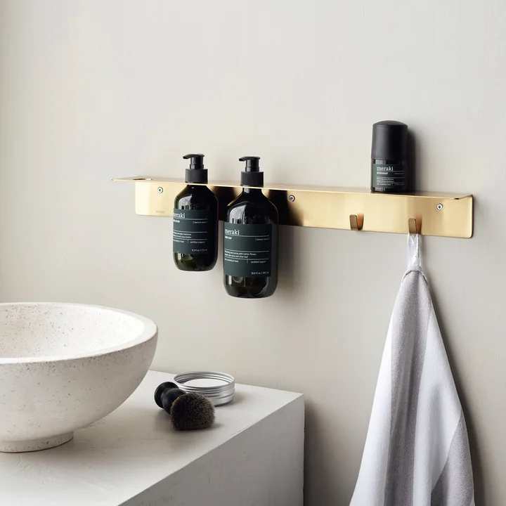 Shelf with bottle holder and hook bar from Meraki