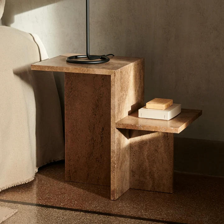 Ferm Living - Distinct Side table, dark brown travertine stone