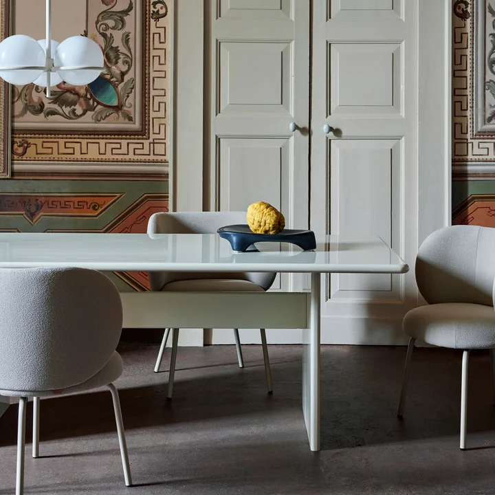 Rink Dining Table from Ferm Living in the color eggshell