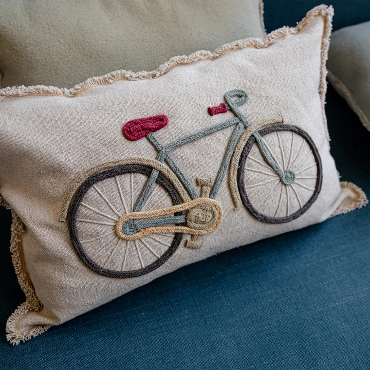 Bike Floor cushion, 35 x 55 cm, nature / blue from Lorena Canals