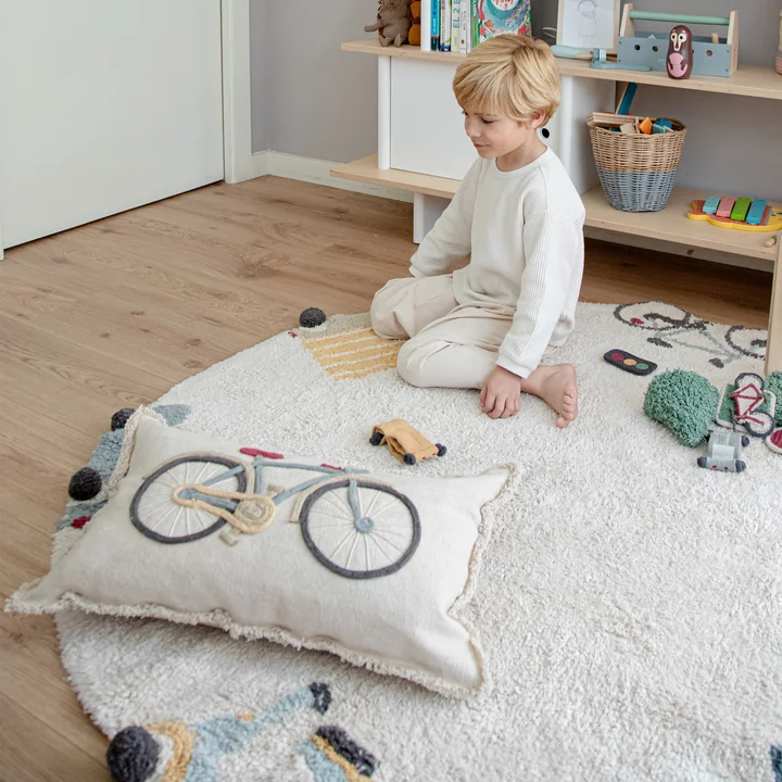 Bike Floor cushion, 35 x 55 cm, nature / blue from Lorena Canals