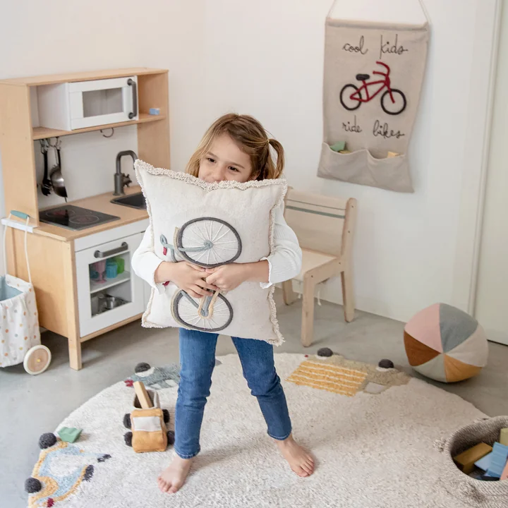 Bike Floor cushion, 35 x 55 cm, nature / blue from Lorena Canals