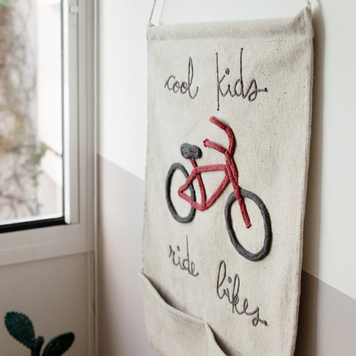 Tapestry, Cool Kids Ride Bikes, 45 x 70 cm, natural / red from Lorena Canals