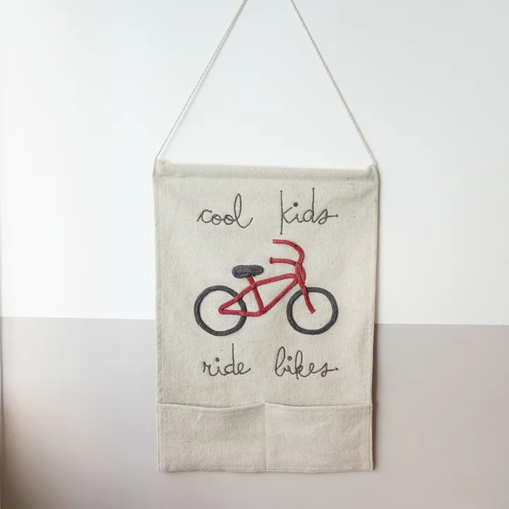 Tapestry, Cool Kids Ride Bikes, 45 x 70 cm, natural / red from Lorena Canals
