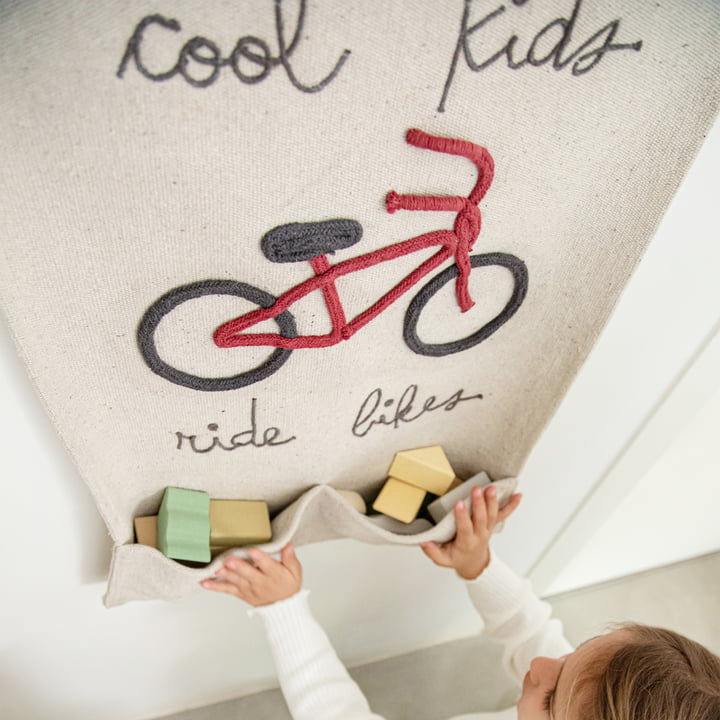 Tapestry, Cool Kids Ride Bikes, 45 x 70 cm, natural / red from Lorena Canals