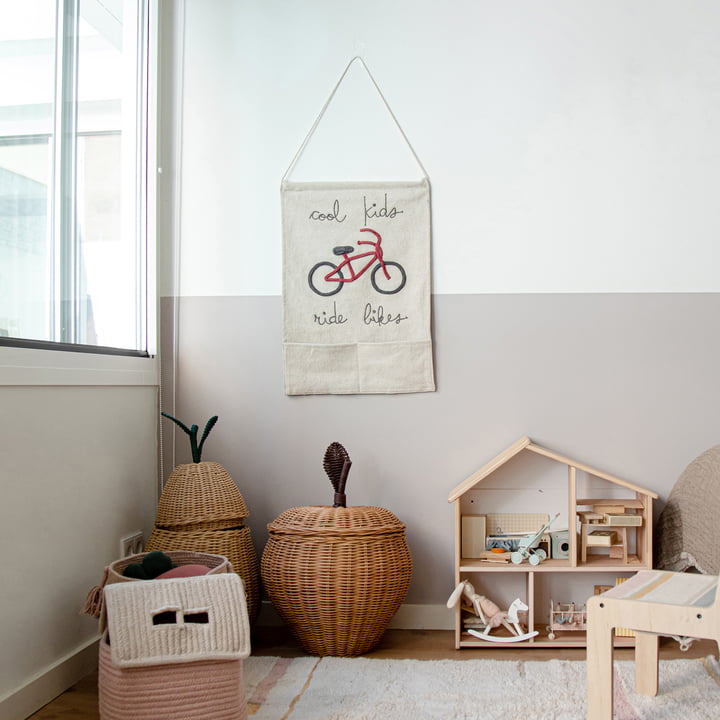 Tapestry, Cool Kids Ride Bikes, 45 x 70 cm, natural / red from Lorena Canals