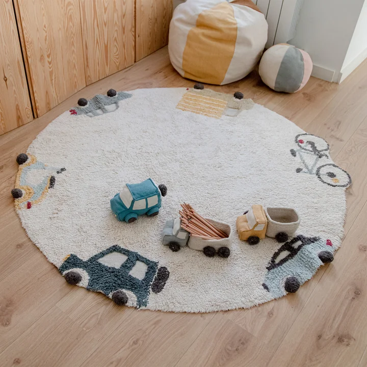 Wheels Carpet, Ø 140 cm, natural / blue from Lorena Canals