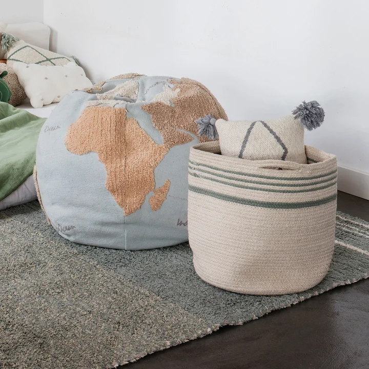 World Map Pouf, Ø 50 cm, light blue / beige from Lorena Canals