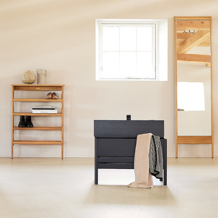 A Line Shoe rack, chest bench and mirror from Form & Refine