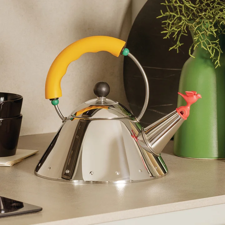Kettle 9093 /1 "Bird Kettle" from Alessi in the polished / yellow version