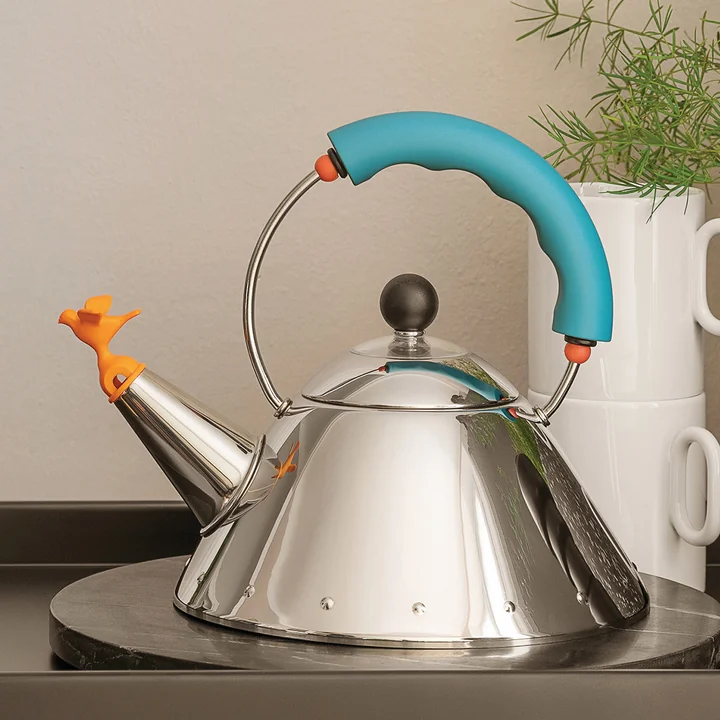 Kettle 9093 /1 "Bird Kettle" from Alessi in the polished / light blue version