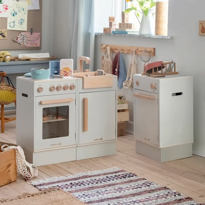 KIDchen Children's kitchen made of wood, beige by Sebra