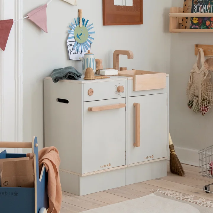 KIDchen Children's kitchen made of wood, beige by Sebra
