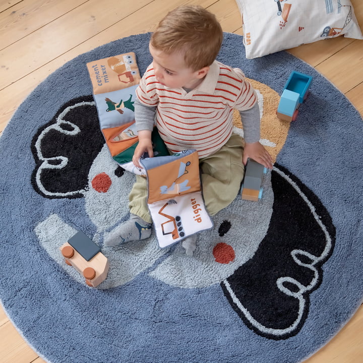 Sebra - Children carpet, Ø 120 cm, fabric book, Busy Builders