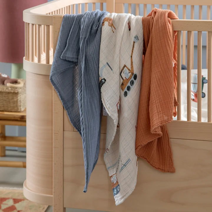 Sebra - Plain burp cloths, Busy Builders (set of 3)