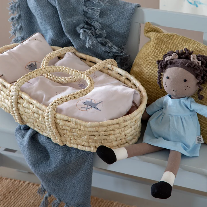 Cloth doll, Poppy and doll bedding from Sebra