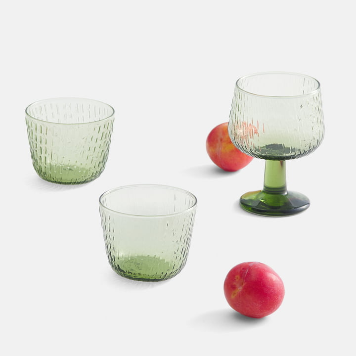 Syksy Glass and wine glass, olive from Marimekko