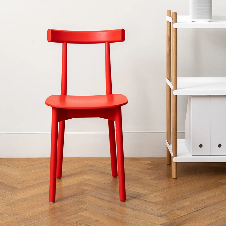 Skinny Wooden Chair in the version red (RAL 3020)