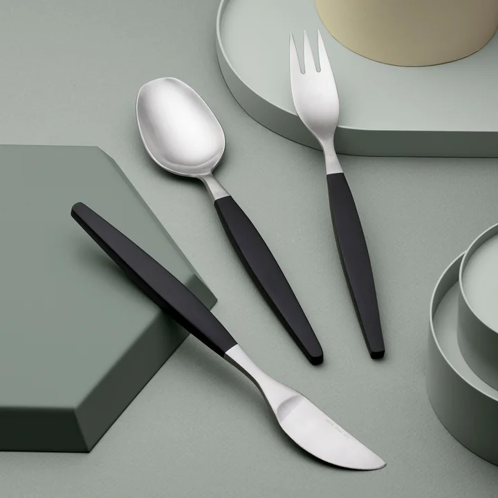 Focus de Luxe Cutlery set from Gense in black / matte steel finish (12 pieces)