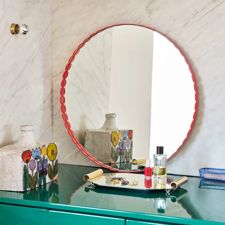 Arcs Mirror, round, red from HAY