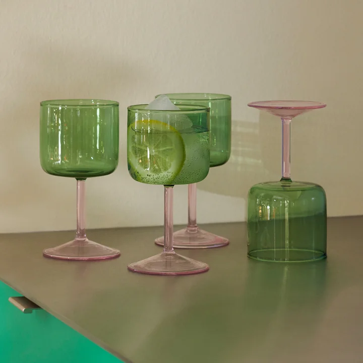 Tint Wine glass from HAY in the version green / pink (set of 2)