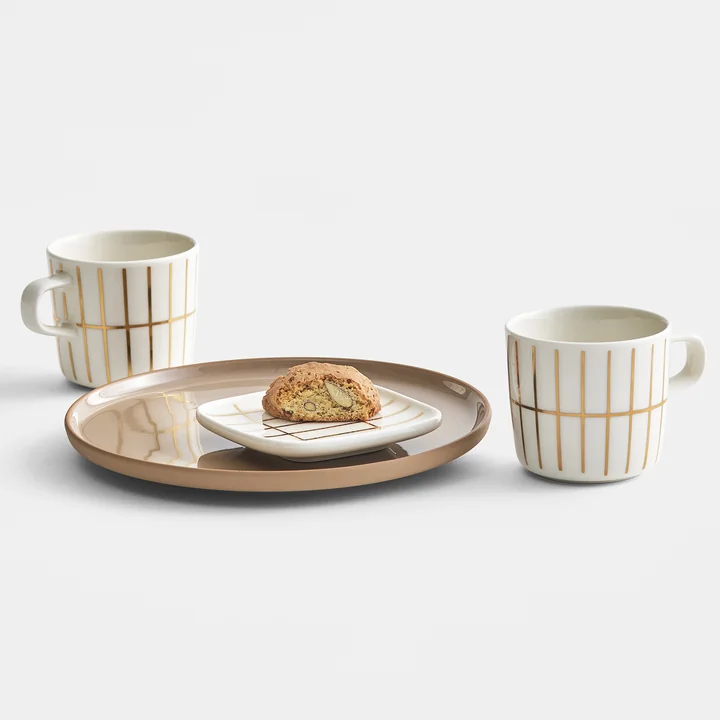 Oiva Tiiliskivi Mug with handle, 200 ml, white / gold by Marimekko