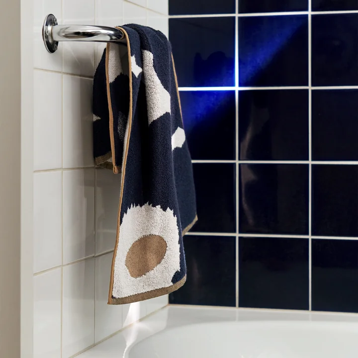 Marimekko - Unikko Towel, 50 x 70 cm, dark blue / gold / offwhite