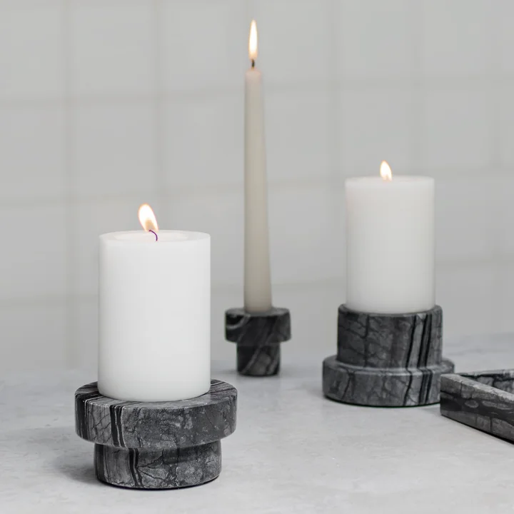 Marble Candlestick from Mette Ditmer in the version black / gray