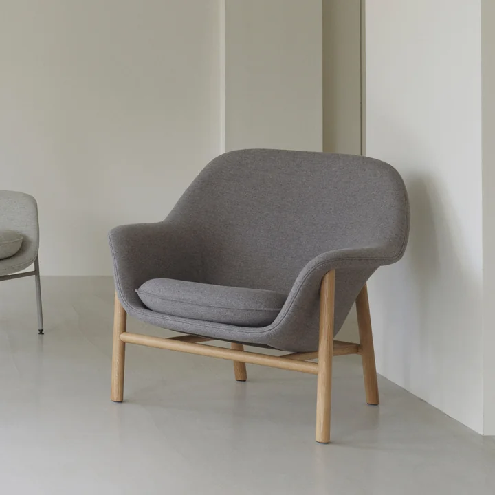 Drape Lounge Chair, low, oak, Main Line Flax 26 from Normann Copenhagen