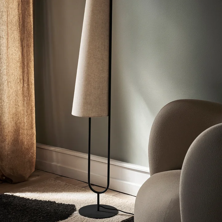 Ancora Floor lamp, frame black / lampshade natural by Ferm Living