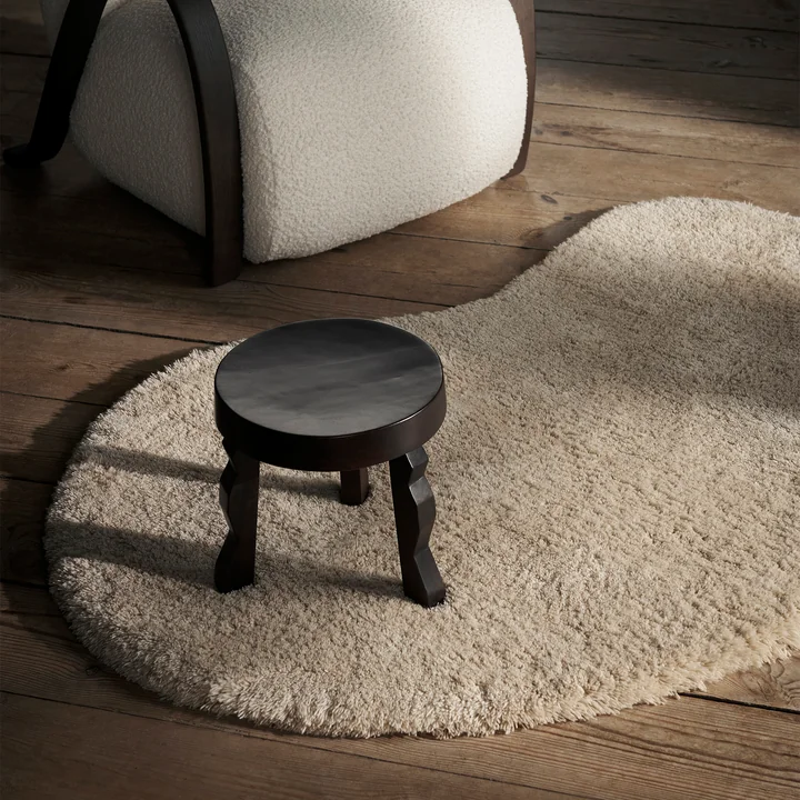 Forma Wool rug S, ash brown, Faye stool from Ferm Living