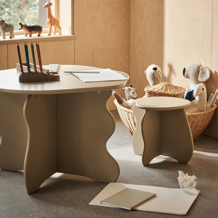 Ferm Living - Slope Children's table and stool, cashmere